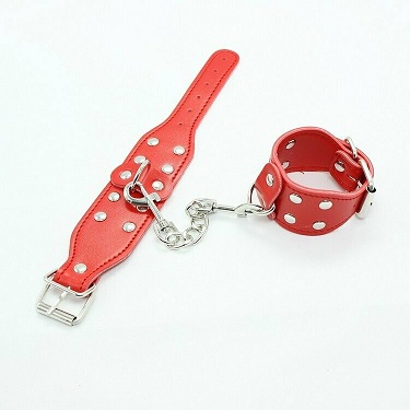 5Pcs Be Naughty Red BDSM Set - PU Leather Handcuff Version - Image 4