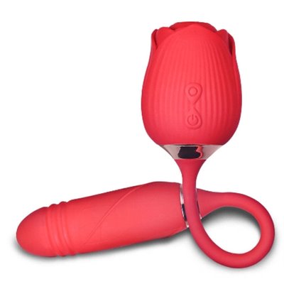 Silicone Clitoral Sucking Rose with Thrusting Vibrator Egg