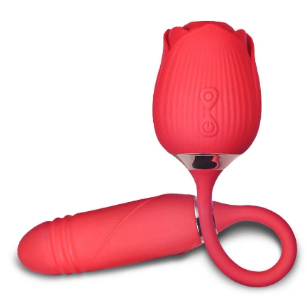 Silicone Clitoral Sucking Rose with Thrusting Vibrator Egg
