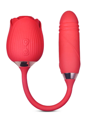 Silicone Clitoral Sucking Rose with Thrusting Vibrator Egg - Image 3