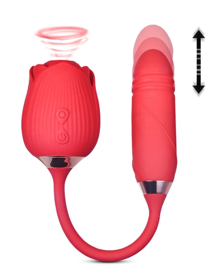 Silicone Clitoral Sucking Rose with Thrusting Vibrator Egg - Image 4