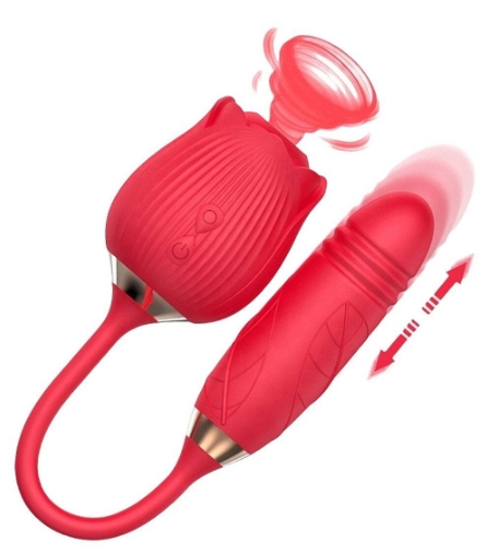 Silicone Clitoral Sucking Rose with Thrusting Vibrator Egg - Image 5