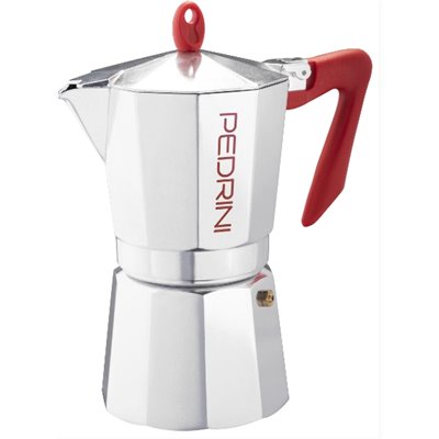 Coffee Maker Polished Aluminium 9 Cups - Red