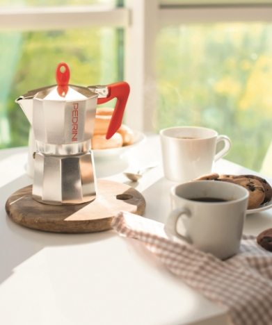 Coffee Maker Polished Aluminium 9 Cups - Red - Image 3