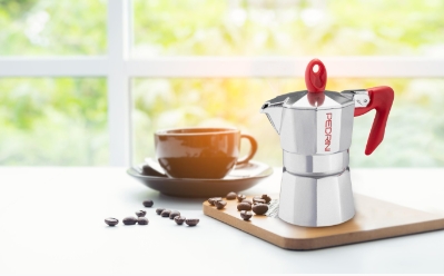 Coffee Maker Polished Aluminium 12 Cups - Red - Image 3