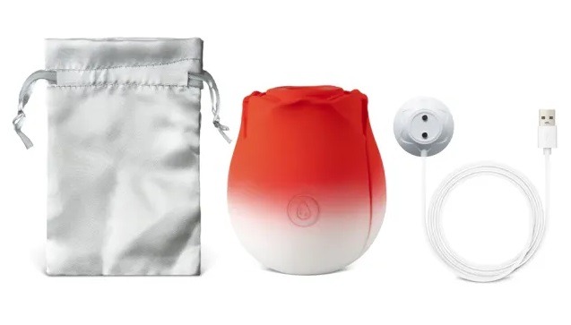 Silicone Red & White Clitoral Sucking Rose Vibrator - Image 8