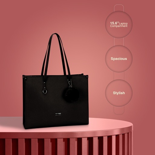 Supanova Pompom Ladies Laptop Bag Blk - Image 2